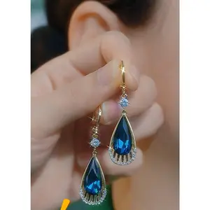 LisiZen Korean Japanese Style Fashion Diamond Inlaid Blue Crystal Teardrop Earrings Light Luxury High-end Earrings for Women Unique Ear Accessories DZEH5530