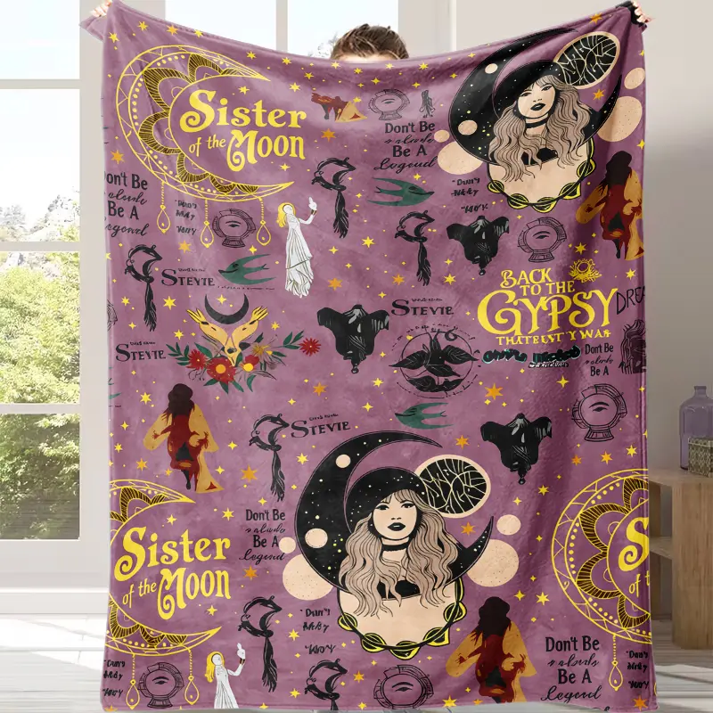 Cozy Soft Flannel Bohemian Throw Blanket - Sister of the Moon, Stevie Nicks Inspired Back To The Gypsy Lyric Print, 70s Rock Design, Boho Blankets for Cozy Setup, Friend Gift, Sofa Decor