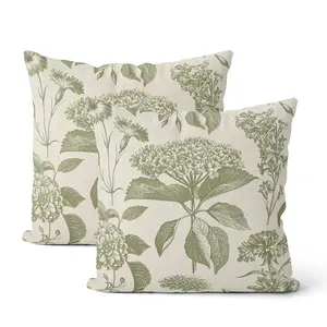 2PCS Sage Green Pillow Cover, Boho Retro Floral Decorative Pillow, Hydrangea Style, Seasonal Outdoor Pastoral Style Simple Accent Pillow Case, Linen Polyester Sofa Cushion Cover