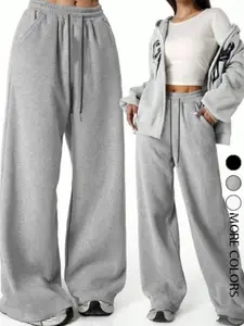 Women's Casual Fitted Sweatpants with Elastic Waistband, Thick Knit Fabric for Spring and Fall, Comfortable and Stylish Pants for Ages 18 to 44