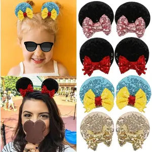 KF5-HBA180 Mouse Ears Hair Bows Clips Glitter Mice Ears Pack Cute Hair Bow Hair Accessories for Women Costume Birthday Party Favor Vacation Halloween Christmas Decoration