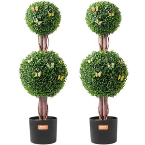 VEVOR Artificial Topiary Bunny-Shape Boxwood Ball, 2 Set 36 inch Faux Boxwood Plant Balls, Fake Silk Tree Look Real, Easy Assembly for Decor Front Porch Outdoor Patio Garden Balcony Backyard Indoor
