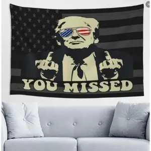 Trump You-Missed Tapestry Trump 2024 Fight Fight Fight MAGA Convicted 47 Felon Tapestry Sign Flag for Wall Decor Trump for President Banner