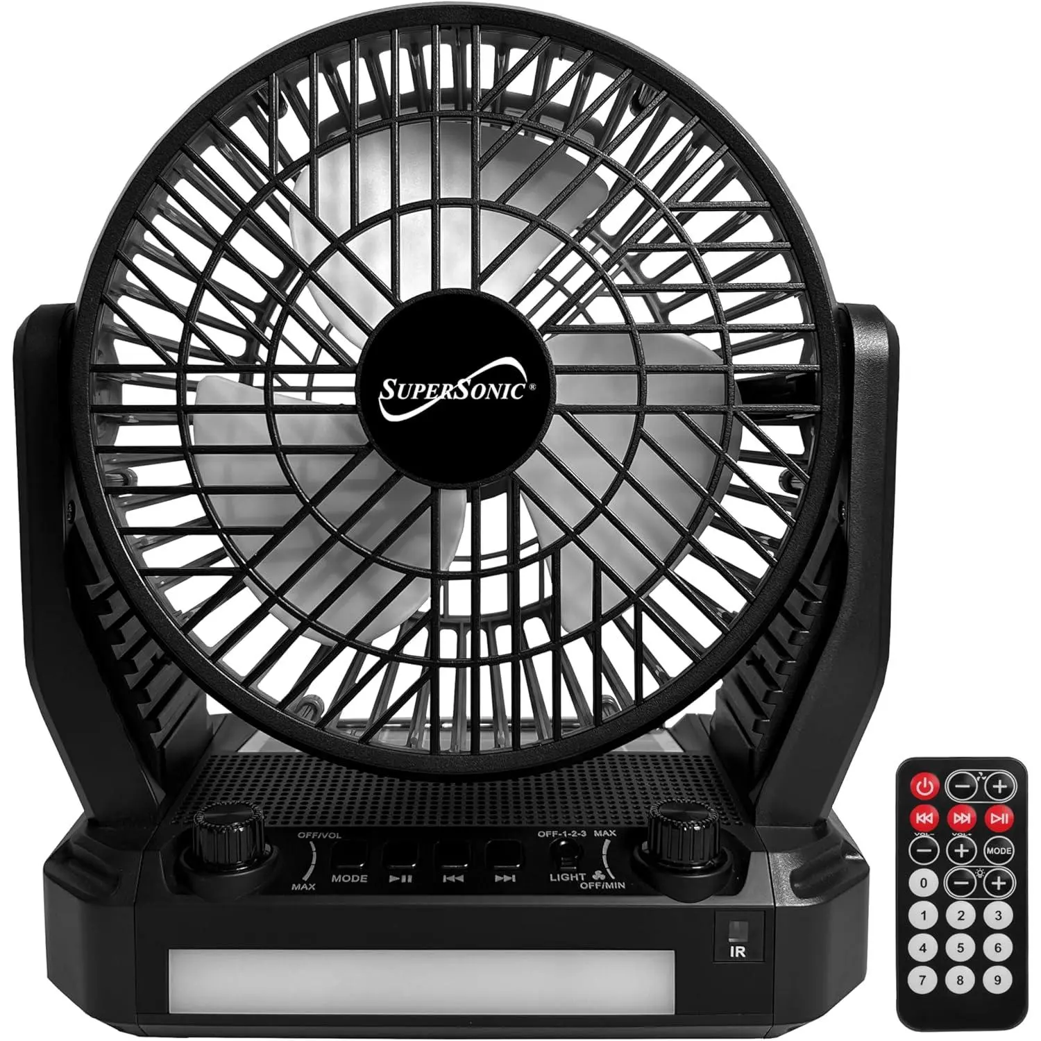 Supersonic SC-1076ERF Solar Power Bluetooth Audio Speaker with FM Radio, LED Torch, 3-Speed Adjustable Fan, Rechargeable Battery, USB Charging, Micro SD Input, Remote Control & Device Streaming Capability