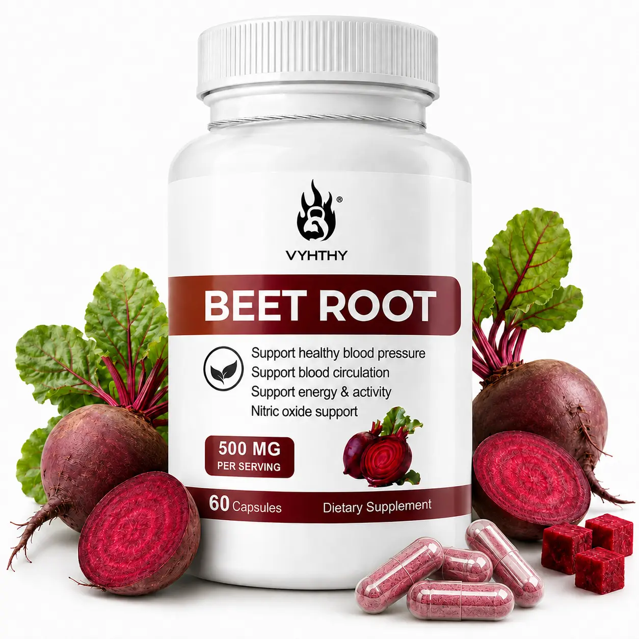 VYHTHY Organic Beetroot Capsules 60 Count – Supports Healthy Blood Circulation, Energy Levels & Overall Wellness | Third-Party Tested