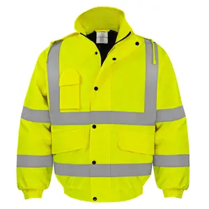 Men's Winter Hi-Vis Yellow Safety Work Jacket, 300D Oxford Waterproof Insulated Reflective Bomber with Multi Pockets, Construction Workwear Warm Gift for Men