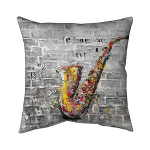 360 stand 20x20 in. Polyester Print Graffiti Saxophone Throw Pillow, UV Protected, Artistic Vibe Indoor/Outdoor Cushion for Home Decor