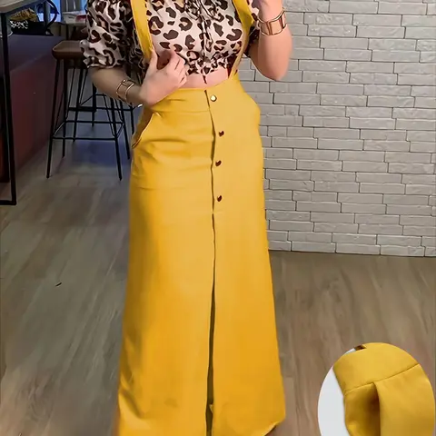 Women's Solid Color Split Hem Suspender Skirt, Casual Fashion Pocket Design A Line Skirt for Daily Wear, Ladies Summer Bottoms, Womenswear, Aesthetics, Side Pocket Skirt