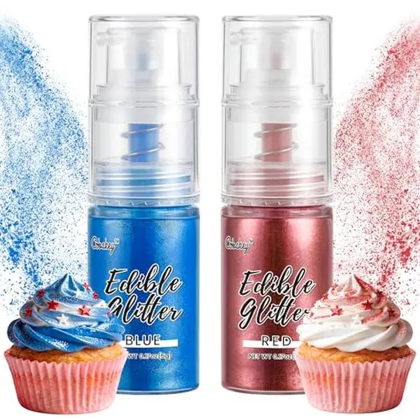 Patriotic Edible Glitter Spray, Blue & Red Edible Glitter for Cocktails, Cobakey Luster Dust Edible for Cake Decorating, Drinks, Baking, Chocolate, Strawberrie 5g/2 Bottles