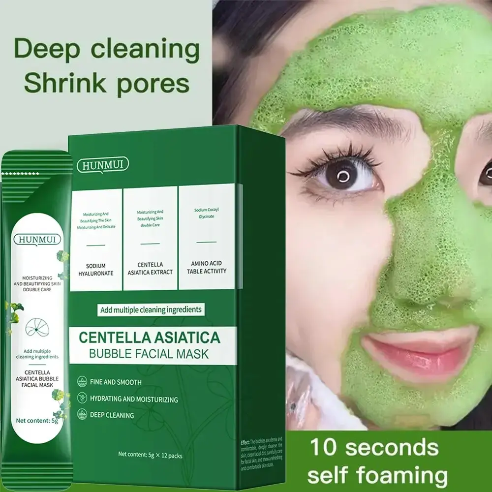 Centella Foam Facial Mask Deep Clean Oil Control Moisturizing Elastic Clear Texture Automatic Foaming 6 Minutes Cool Touch Long Lasting Moisture 5g x 12 - Cleansing, Acrylic
