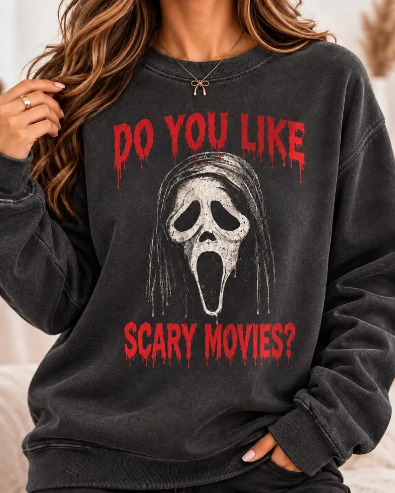 Ghostface Halloween Sweatshirt, Horror Scary Movie Halloween Ghost Slasher Shirt