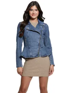 GUESS Female Eco Mac Denim Peplum Moto Jacket