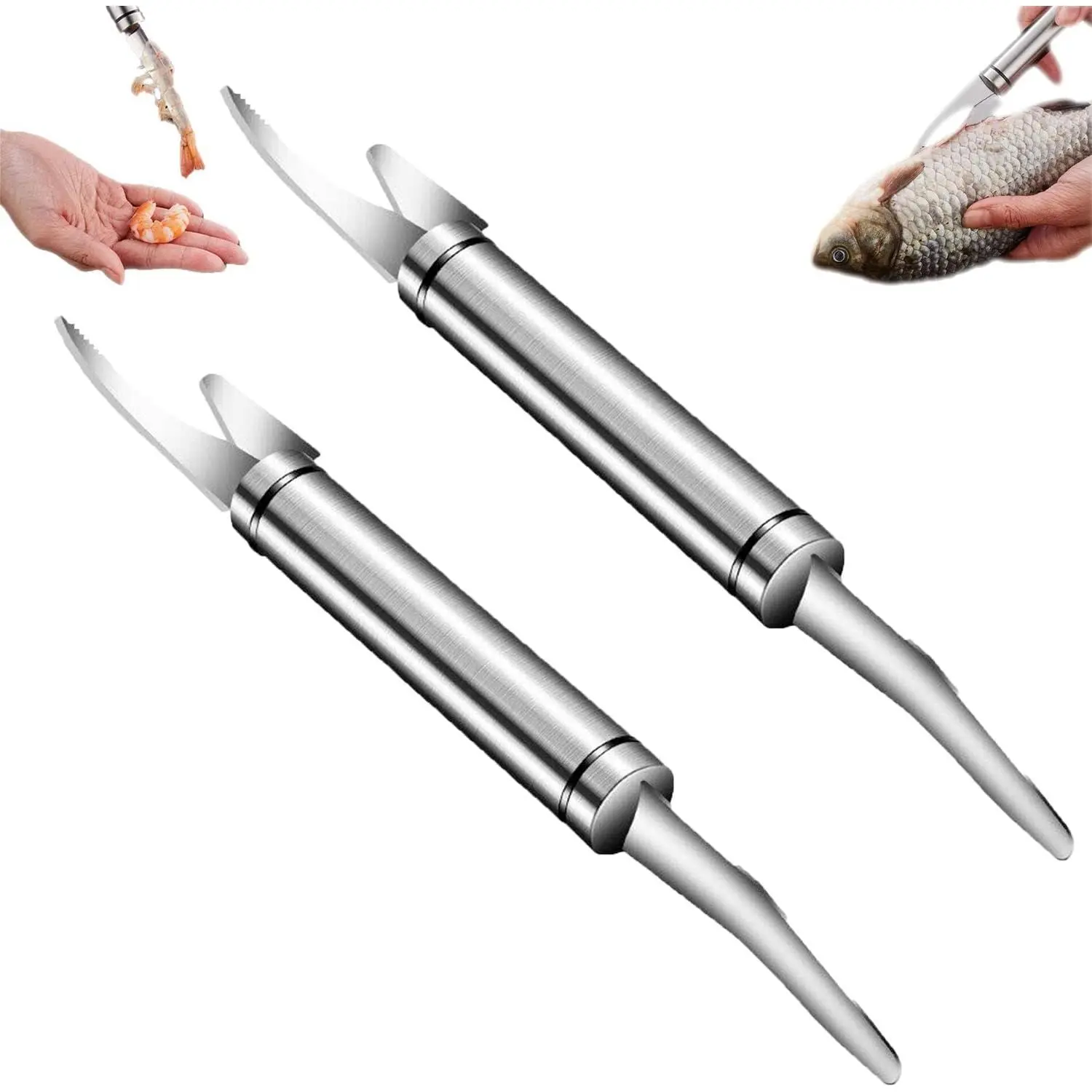 [Affordable2PCS ]- 5 In 1 Multifunctional Shrimp Line Fish Maw Knife Stainless Steel Shrimp Deveiner Tool Multifunctional Fast Shrimp Peeler Fish Scale Remover Kitchen Fish and Shrimp Duck Intestine Cleaner