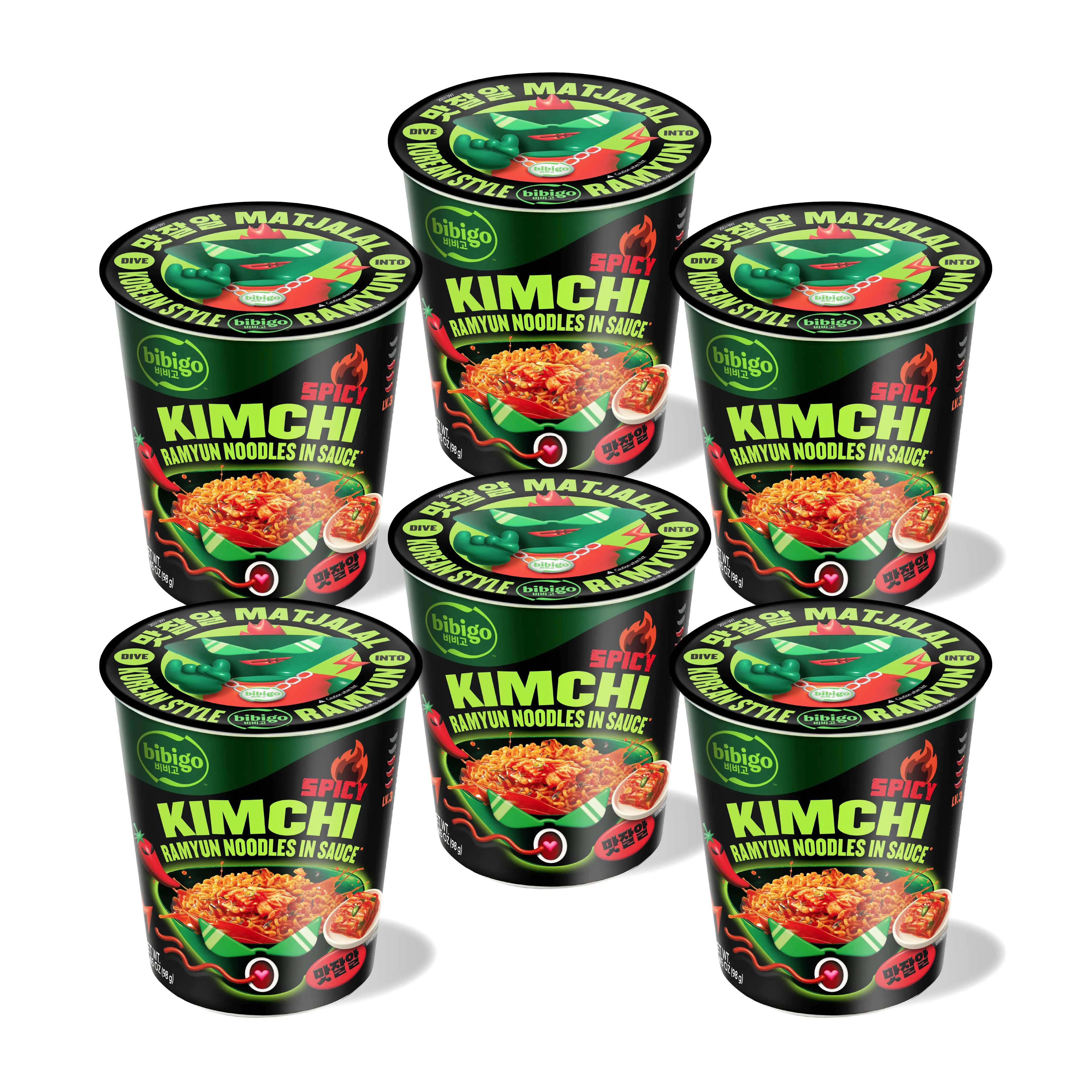 bibigo Korean-Style Sauced Instant Ramyun Noodles (6 count) | Sweet & Spicy | Sweet & Savory KBBQ | Spicy Kimchi | Extra Hot & Spicy