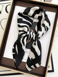 Striped Square Satin Scarf for Women, Versatile Print Headscarf, Hairband, Hair Tie, Shawl, Necktie, Fashion Accessory, Perfect with Dresses