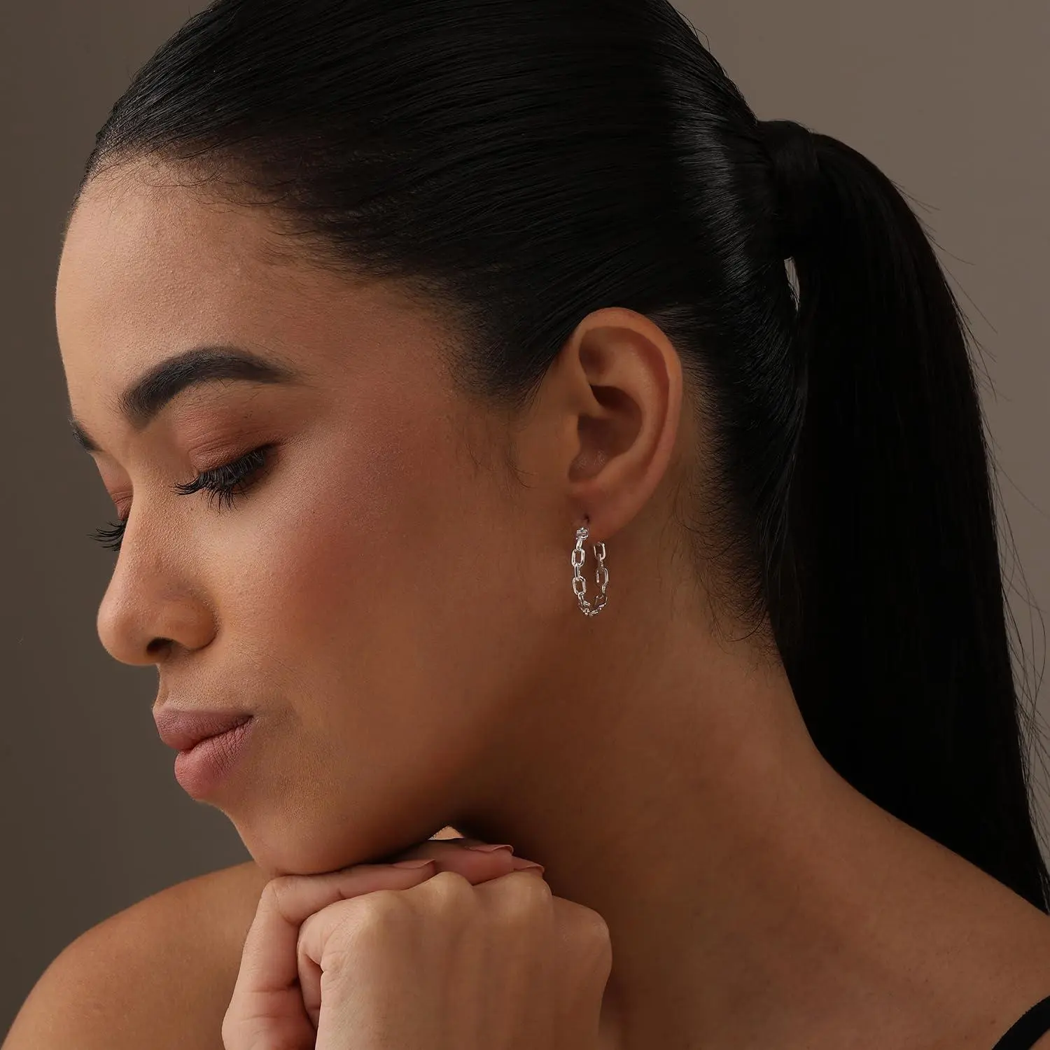 LeCalla 925 Sterling Silver Link Hoop Earrings for Women | Paper Clip Link Hoop Earrings | Paperclip Chain Hoop Earrings 25MM