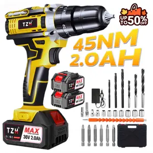 TZH Cordless Drill Tool Set 36V Electric Power Drill with 2.0Ah Lithium-ion Battery Charger USB Type-C Rechargeable Portable All-in-One DIY Home Toolbox Kit