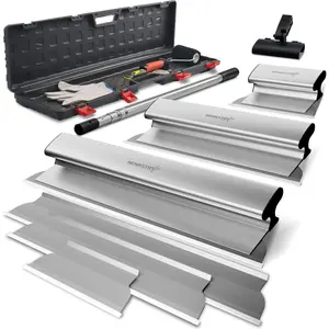 Drywall Skimming  Set, 12", 24" & 32" Stainless Steel  with 34"-81" Extension Handle, Includes 3 Spare , Roller & Putty , Wall Finishing Tools with Storage Box