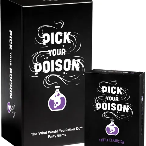 Pick Your Poison Party Game + Family Expansion Set - The “What Would You Rather Do?” Card Game for White Elephant Parties, Stocking Stuffers + Board Games Night with Friends