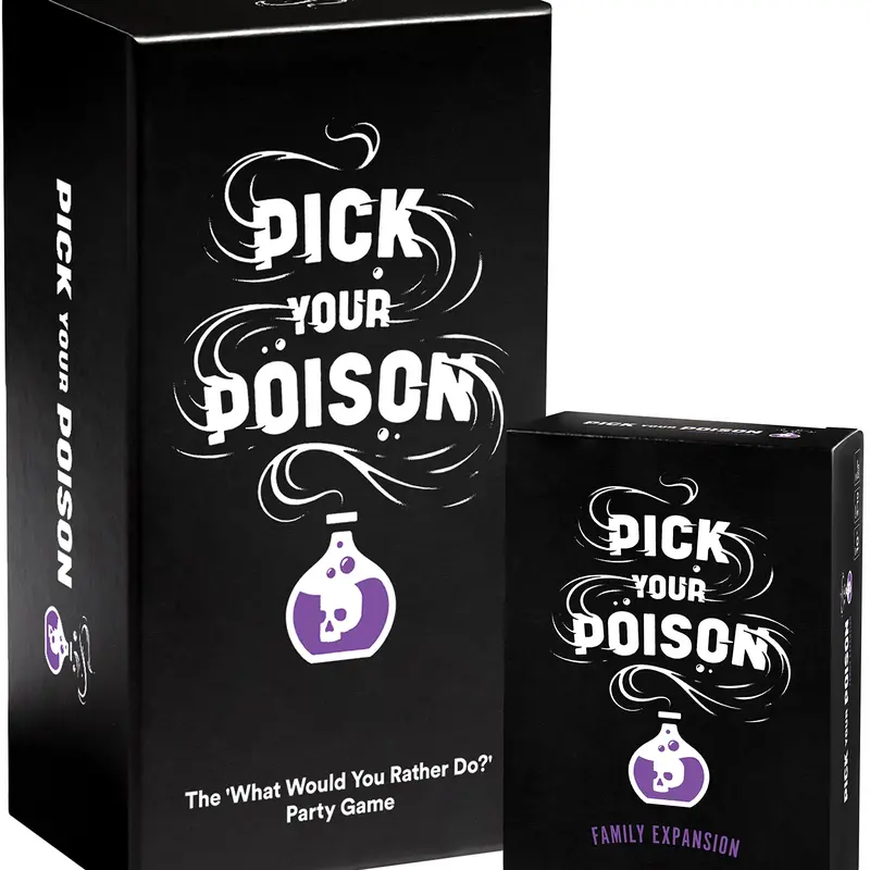 Pick Your Poison Party Game + Family Expansion Set - The “What Would You Rather Do?” Card Game for White Elephant Parties, Stocking Stuffers + Board Games Night with Friends