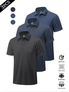 Men's Summer Sport Polo Shirt Set, Pure Color Casual Comfort Short Sleeve, Breathable Sweat-Wicking Fitness Top, Ideal for Beach Vacation, Fitness Outfits