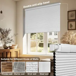 No Drill Cordless Bottom-Up Honeycomb Blinds Light Filtering Anti-UV Thermal Noise Reduction  for Windows, No Drill Blinds