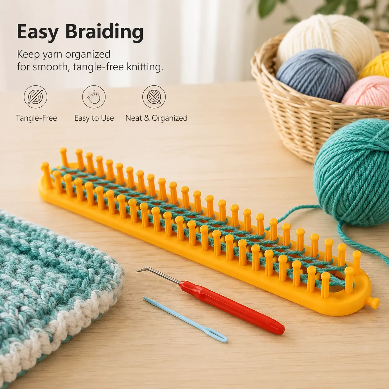 1 Piece Long Knitting Loom for Crochet for Beginners, 2.5-6mm Yarn Compatible, Equipped with Hook Needle & Plastic Needle, Unisex Adults’ Handmade Crafts Tool for Daily Use Scarf Knitting