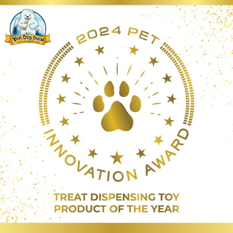 Yeti Puff and Play Interactive Enrichment Treat Dispensing Dog Toy - Durable Dog Toy, Microwave & Dishwasher Safe, Refillable with Yeti Nuggets, Animal Print, Blue