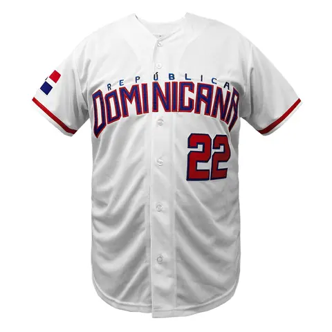 Men's Dominicana #22 Embroidered Baseball Jersey, Breathable Short Sleeve V-Neck Loose Fit Sportswear Clothes for Outdoor Activities & Competitions, All Seasons