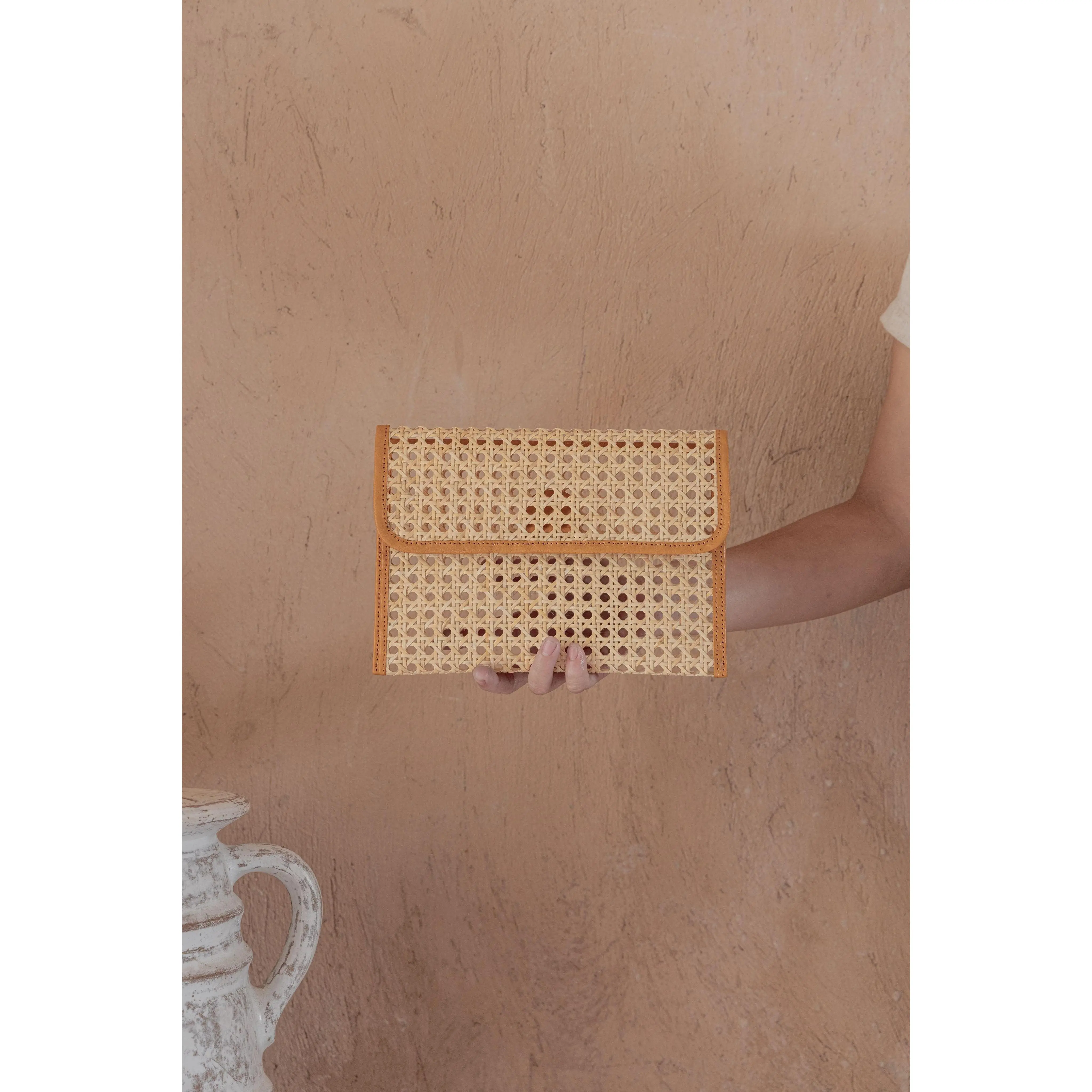 Eva Leather and Rattan Clutch