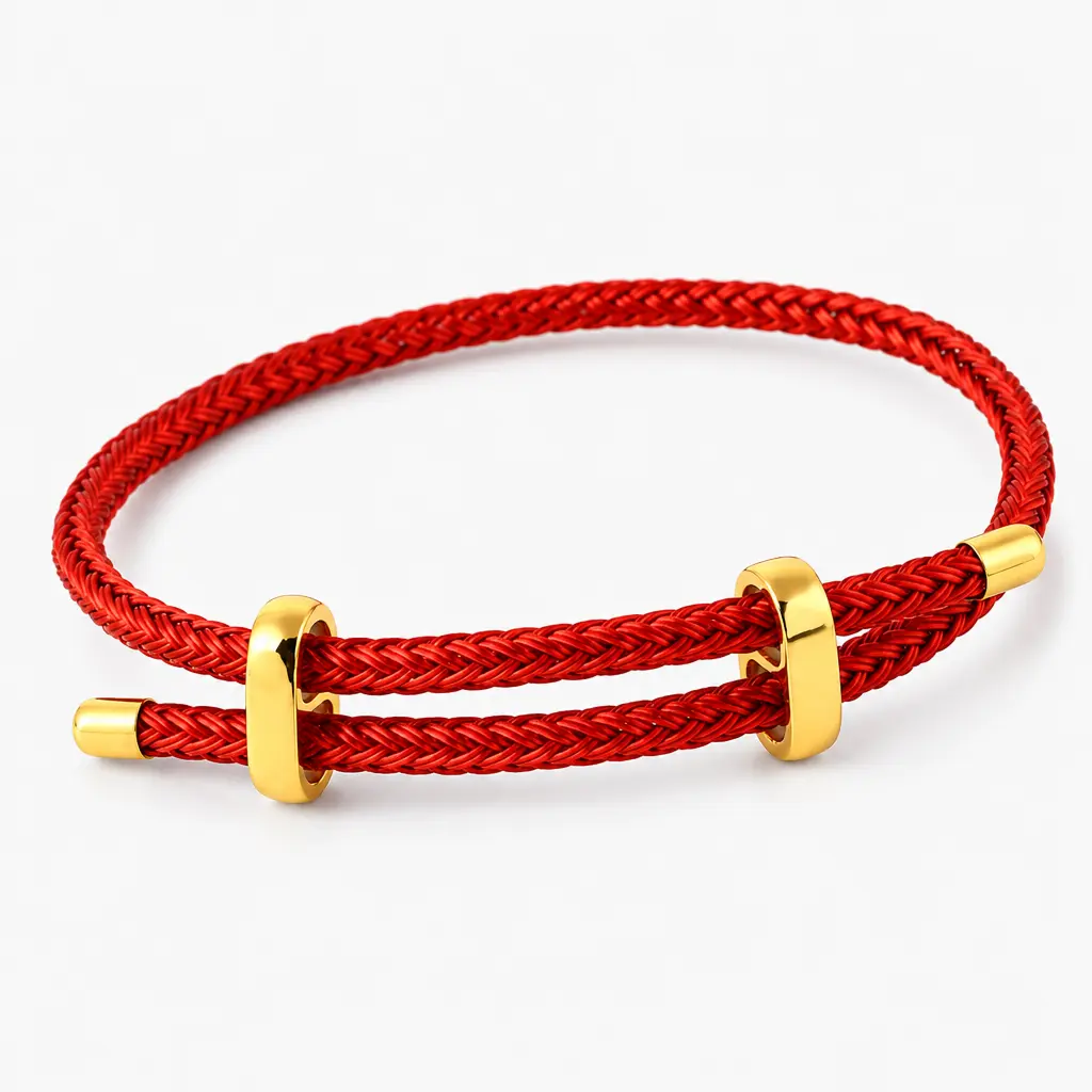 Waterproof Red String Bracelets for Women, Adjustable Braided Cord Stainless Steel Wire Lucky Rope with Gold-Tone Clasp, Matching Pair for Everyday Wear Valentine's Day Couple Gift
