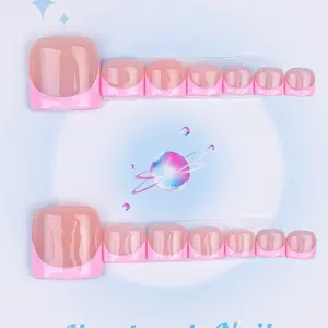 Nailssbysheccid, 14PCS Foot Covers, square shape ,100% handmade, simple style, combined with French style,  suitable for summer outings to wear, it is the best gift for girls! Comes with jelly glue, crystal sticks and twisting rods, Nail Extension Kit