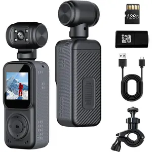 4K  Camera,Pocket POV Camcorder, Pocket Camera,4K/30FPS with 270?Manual Rotating Lens,Clip/Strap Options,EIS Stabilization for Meeting,and Daily Use (128GB)
