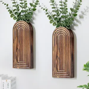 Wooden Wall-Mounted Flower Pot Set (2 pieces), Bohemian Style Hanging Flower Pots, Suitable for Indoor Plants and Flowers, Natural Wood Wall-Mounted Flower Pots for Artistic Home Decoration - Living Room, Bedroom, Bathroom, Courtyard (Brown)