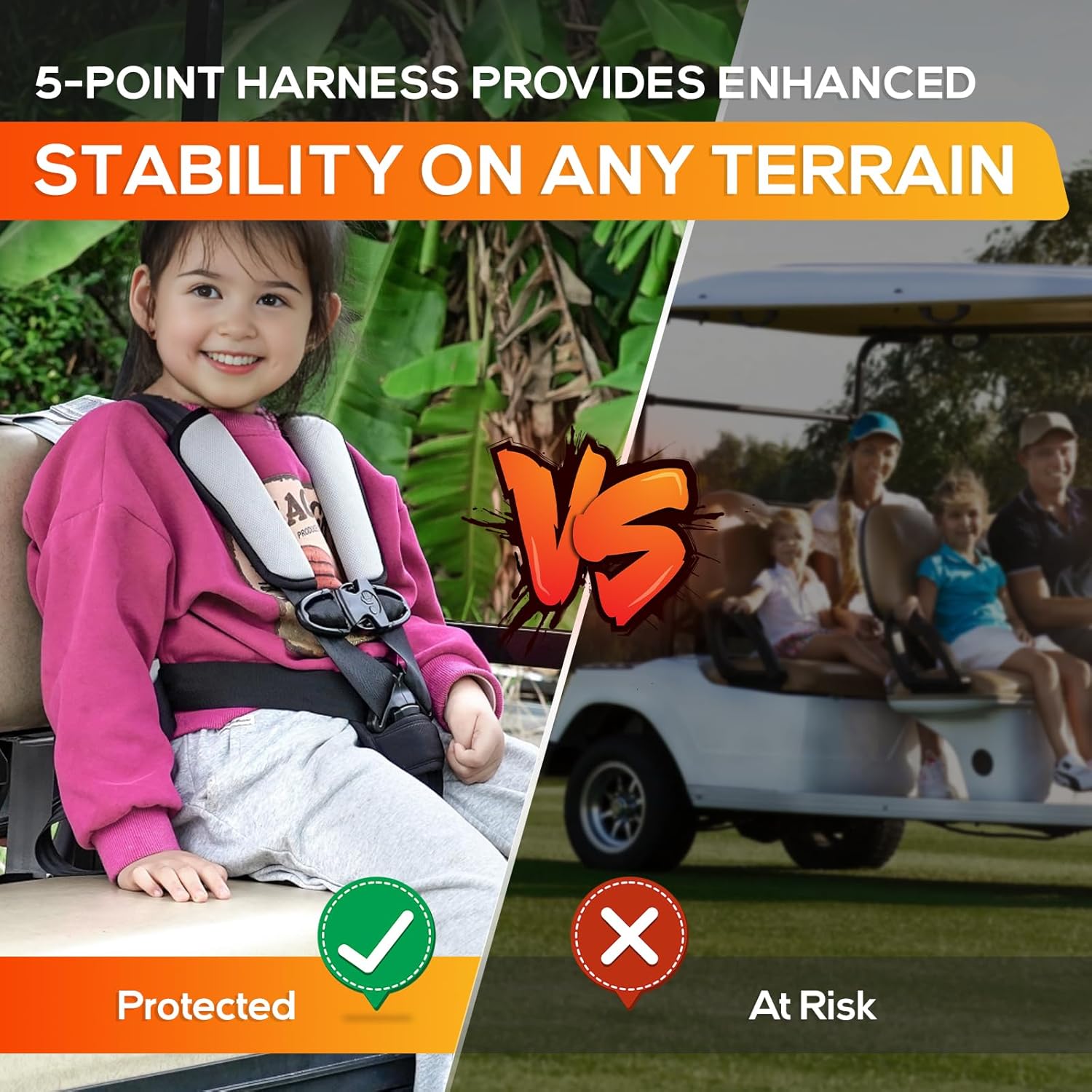 Craftsman Golf Gray Child Positioner for Golf Carts 5 Point Harness to Keeps Kids Secure in Golf Cart Universal Fit for Most Golf Carts