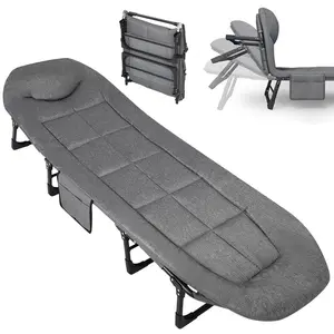 [FLASH SALE] Garvee 79" Portable Folding Bed with Cushion and Pillow, Camping Cot for Adults, Lightweight, Grey, 500 Lbs Support
