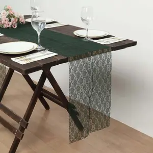 Floral Lace 12"x108" Table Runner Hunter Emerald Green - Stylish Vintage Table Decor