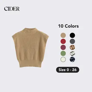Cider Solid High Neck Knit Vest with shoulder pads