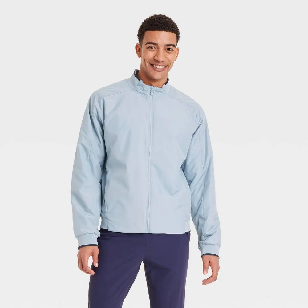 Men's Lightweight Insulated Jacket - All In Motion Gray XXL: Recycled Polyester Wind & Water-Resistant Ribbed Cuffs