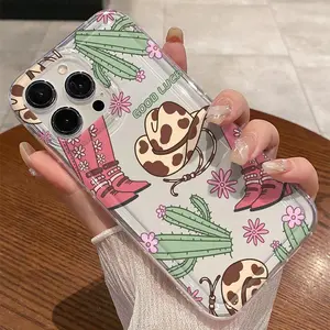 Cowgirl & Cactus Pattern Phone Case, Protector, 1 Count Anti-drop Phone Protective Case, Total Protective Shockproof Cover for iPhone 11 12 13 14 15 16 Series