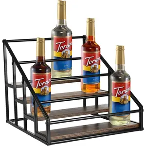 4-Tier 16 Bottles Coffee Syrup Organizer Rack, Liquor Bottle Display Shelf Spice Holder Stand, Small Wine Rack for Coffee Bar Kitchen Bar Family Storage for Syrup Wine Dressing