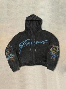 men's angel & letter embroidery zip up hoodie, regular fit casual street retro long sleeve hooded sweatshirt for spring & fall, fashion men's top for daily wear, pullover, cotton graphic sweatshirt