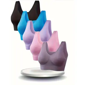 5-Pack Plus Size No Pads Single Layer Tank Top Base Bra Running Yoga Workout Sports Bra Underwear