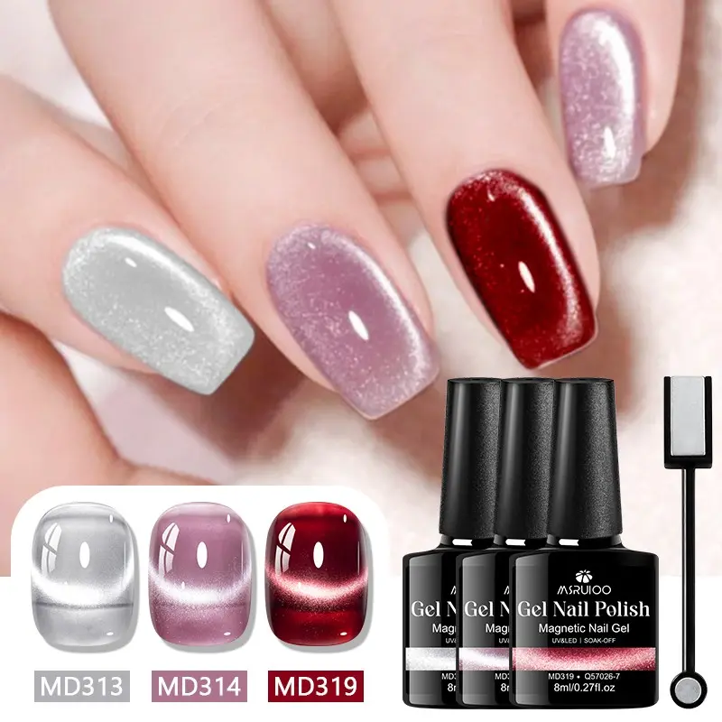 MSRUIOO Summer Whisper Gel Nail Polish Set, Gel Polishes, 3colors Icy Sheer Cat Eye Gel with Magnet, Crystal Clear Holographic Gel Shine Finish Nail Art for Beach Vacations & Pool Party Glam, DIY Manicure Gift for Women, Uv Light Gel, Uv Led Gel