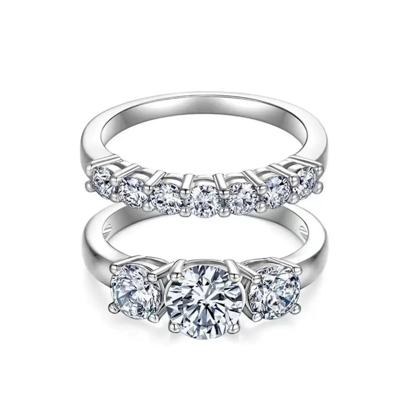 WSY Jewelry 2-carat Women’s Zircon Ring D VVS1 3 Gemstones, Stackable Ring, Hypoallergenic Material, Gift for Weddings, Engagements, Anniversaries, High-end Jewelry