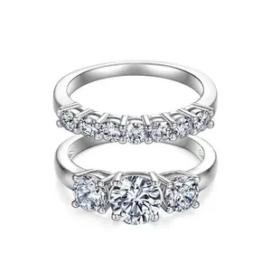 WSY Jewelry 2-carat Women’s Zircon Ring D VVS1 3 Gemstones, Stackable Ring, Hypoallergenic Material, Gift for Weddings, Engagements, Anniversaries, High-end Jewelry