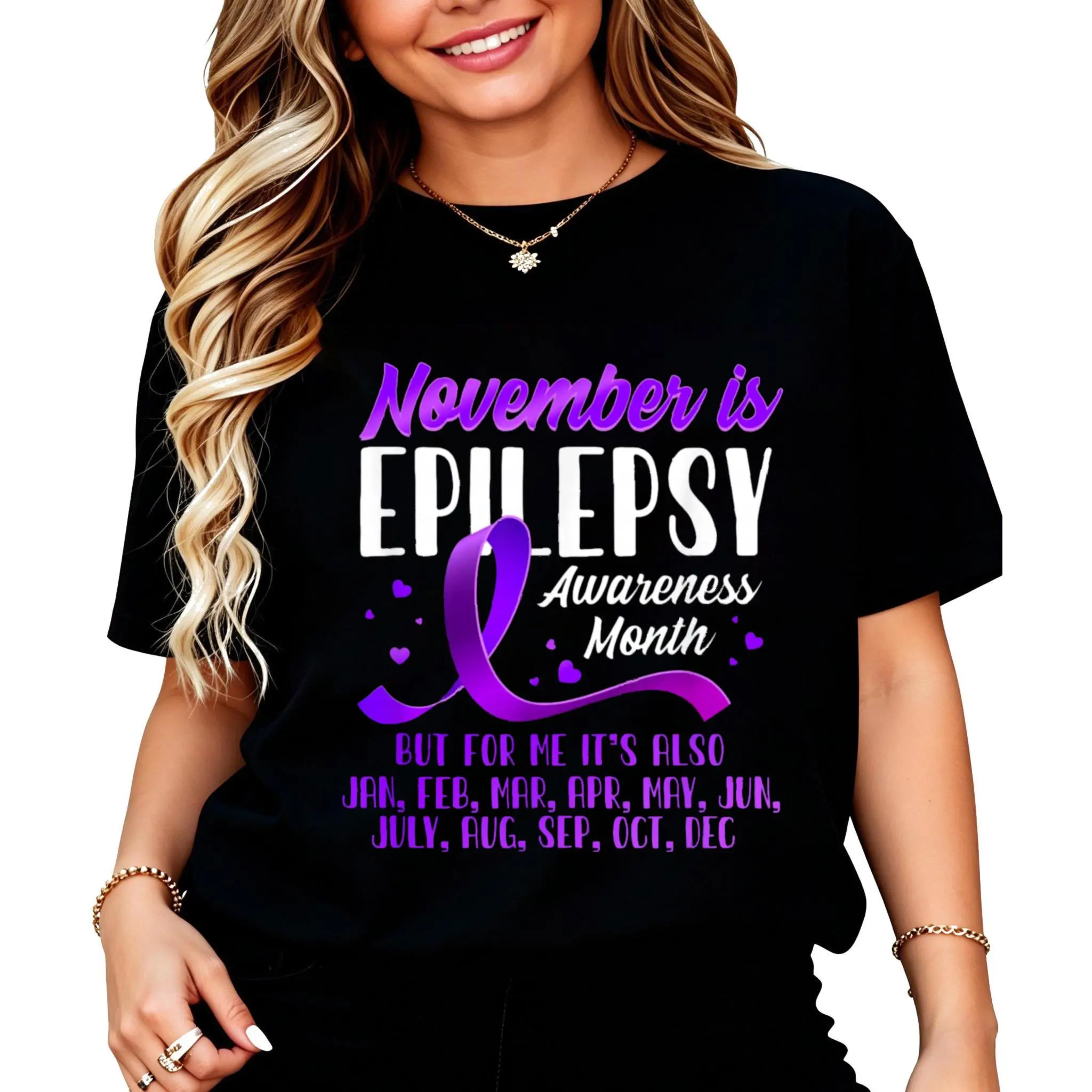 November Is Epilepsy Awareness Month Print T-Shirt Women Men Unisex Cotton Clothing Streetwear