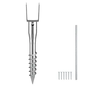 VEVOR No Dig Ground Anchor, 1 Pack 3.94 x 2.76 x 27.56 in DIY Screw in Post Stake, Includes 6 Lag Bolts & a Rebar, U-Shape Heavy Duty Steel Post Holder, Great for Mailbox Posts and Fence Posts