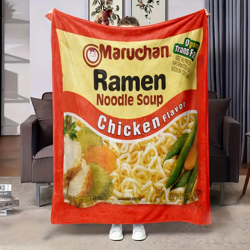 1Pc Instant Noodle Soup Chicken Flavor Ramen Blanket Soft Comfort Lightweight Flannel Fluffy Microfiber Four Seasons Funny Food Blanket Fluffy Plush Blanket Sofa Sofa Bed; Plush Ramen Blanket
