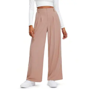 NovaTopFinds Women's High Waisted Plicated Side Pocket Wide Leg Waffle Work Pants Comfortable Wear Solid Color Designs Ease Of Movement #summervibes #summer #dealsforyoudays Bottom Trouser Womenswear Casual